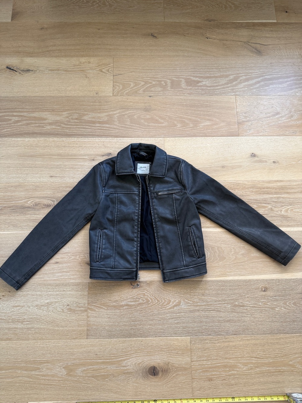 Hollister women’s faded Black Faux Leather Jacket - Classic Moto Style